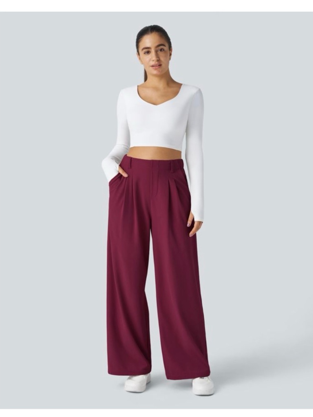 HALARA Wide-Leg High-Rise Pants in Burgundy
